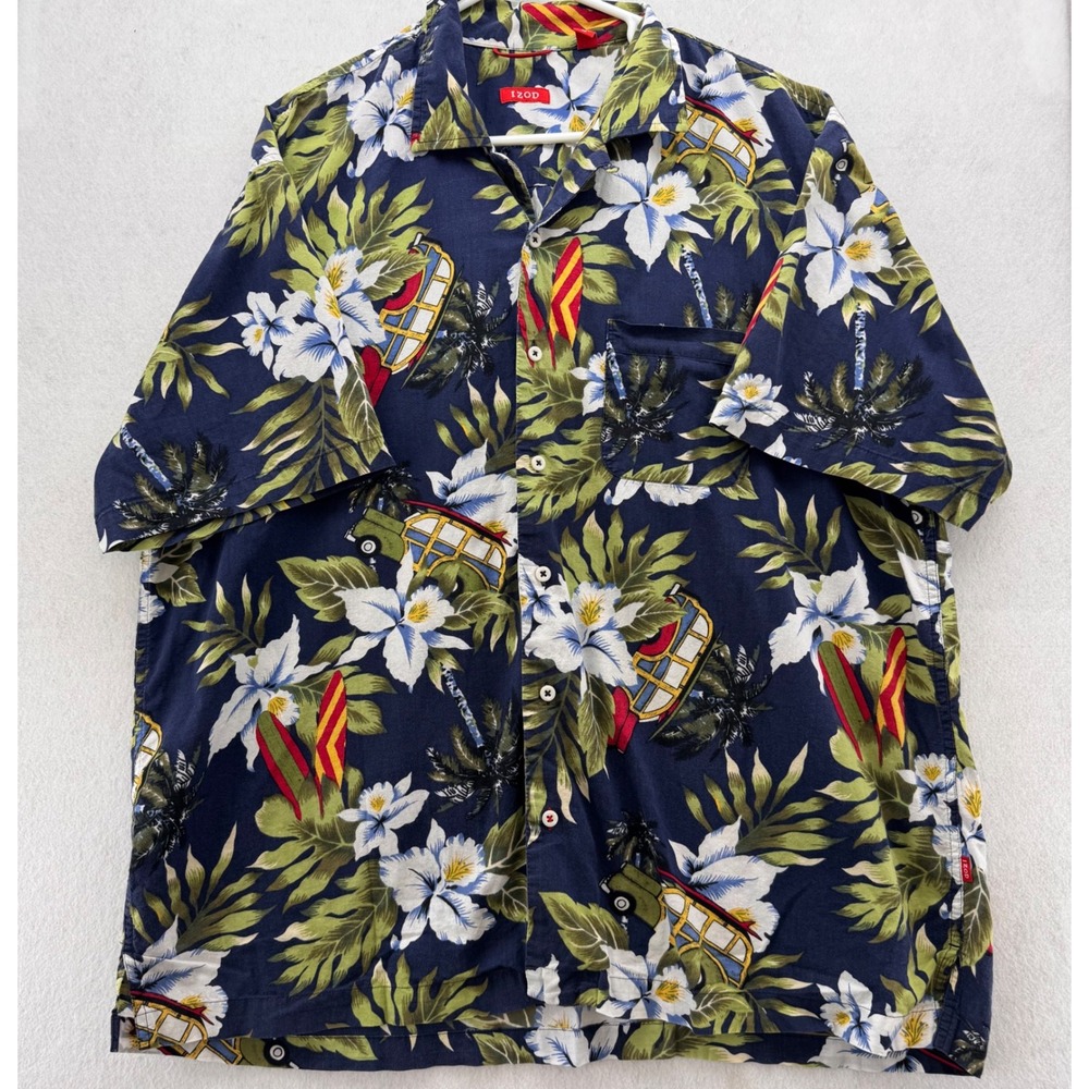 IZOD Hawaiian Shirt‎ Surfboard Floral Print Button Up Shirt XL Relaxed Casual